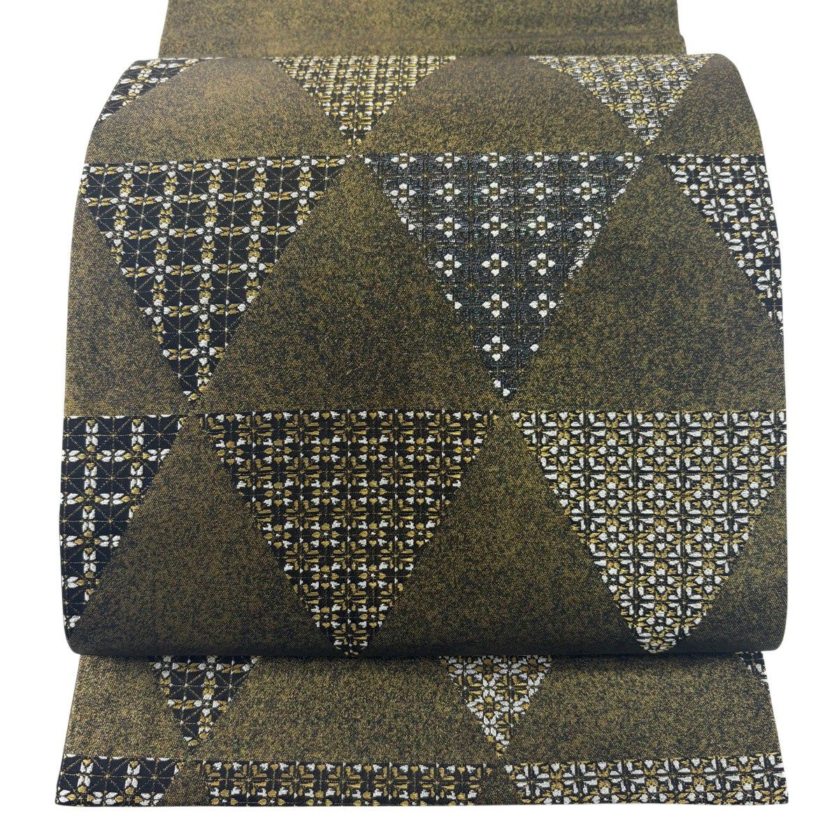 【美品】 袋帶 秀品級 鱗花 金絲 金金箔 金色 大鼓圖案 純蠶絲