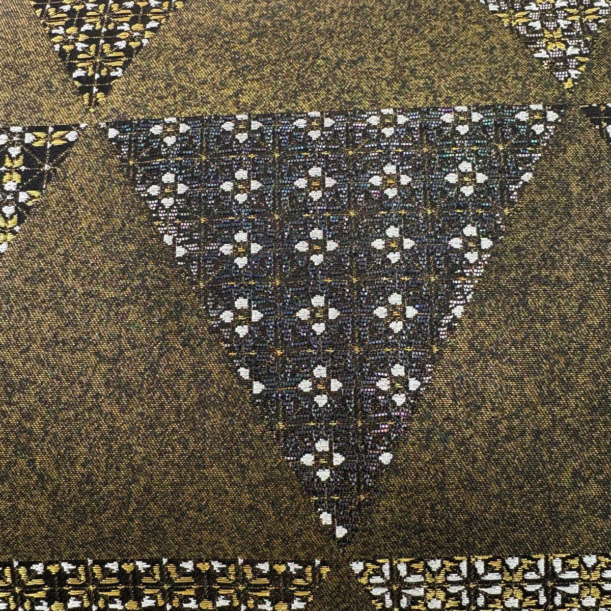 【美品】 袋帶 秀品級 鱗花 金絲 金金箔 金色 大鼓圖案 純蠶絲