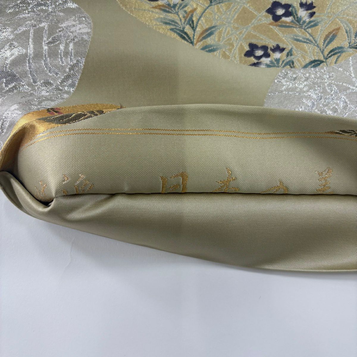 袋帶 秀品級 琳派 日本的美 紹巴織 貝合草花紋 金銀彩 金金箔 抹茶 深藍 正蠶絲