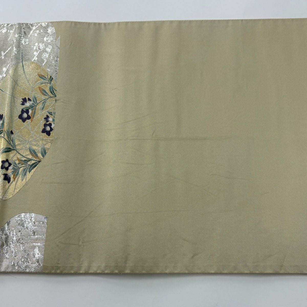 袋帶 秀品級 琳派 日本的美 紹巴織 貝合草花紋 金銀彩 金金箔 抹茶 深藍 正蠶絲
