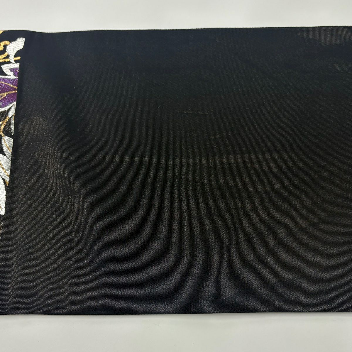 袋帶 秀品級 牡丹 唐草紋 金糸 金金箔 黑 六通 純蠶絲