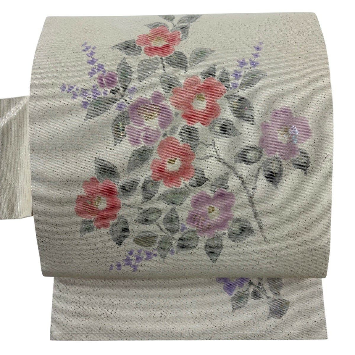 【美品】名古屋帶 秀品級 枝花 螺鈿 金金箔 奶油色 純蠶絲