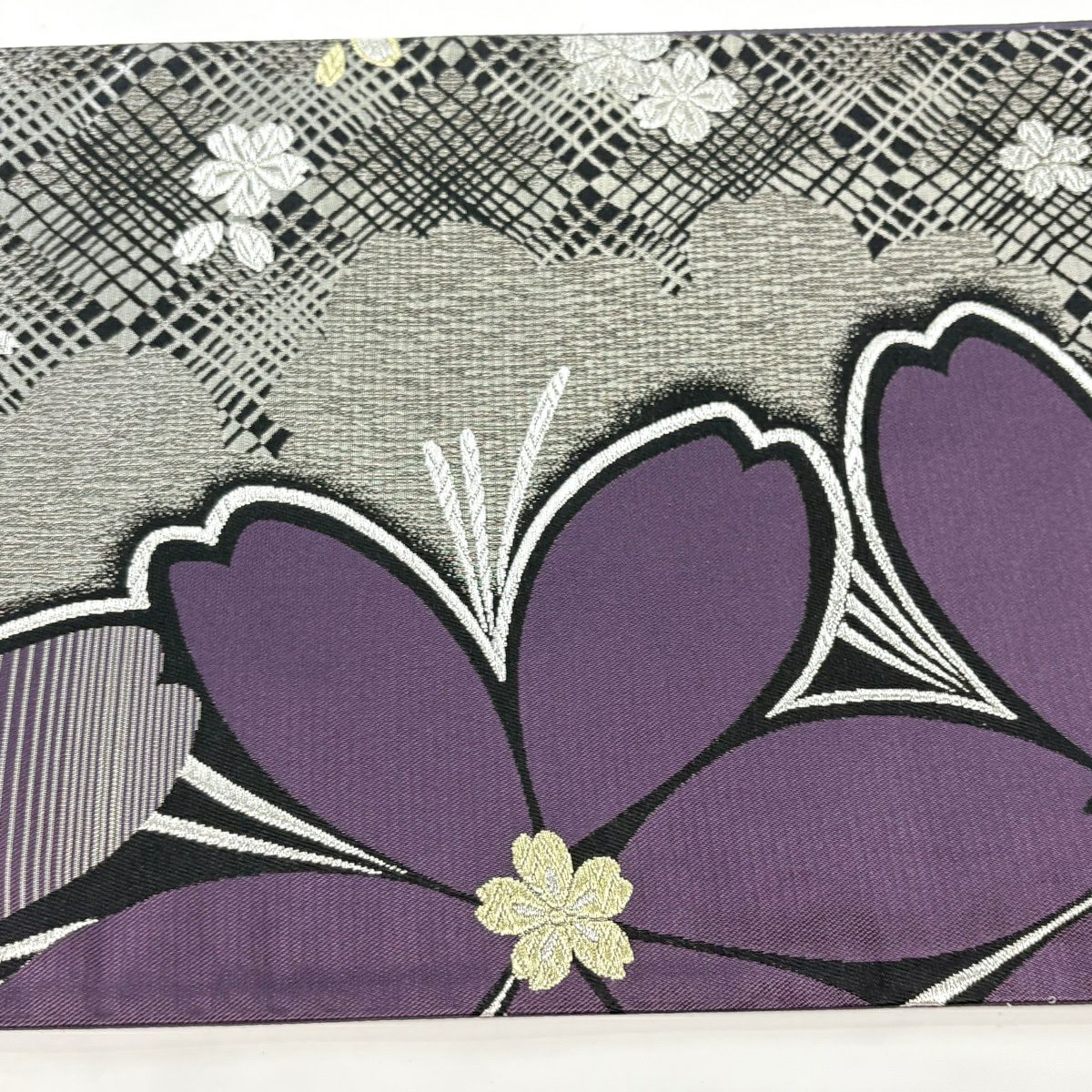 【美品】 袋帶 優品級 振袖禮服禮服用 櫻花 金銀彩 金金箔 深紫 六通 純蠶絲