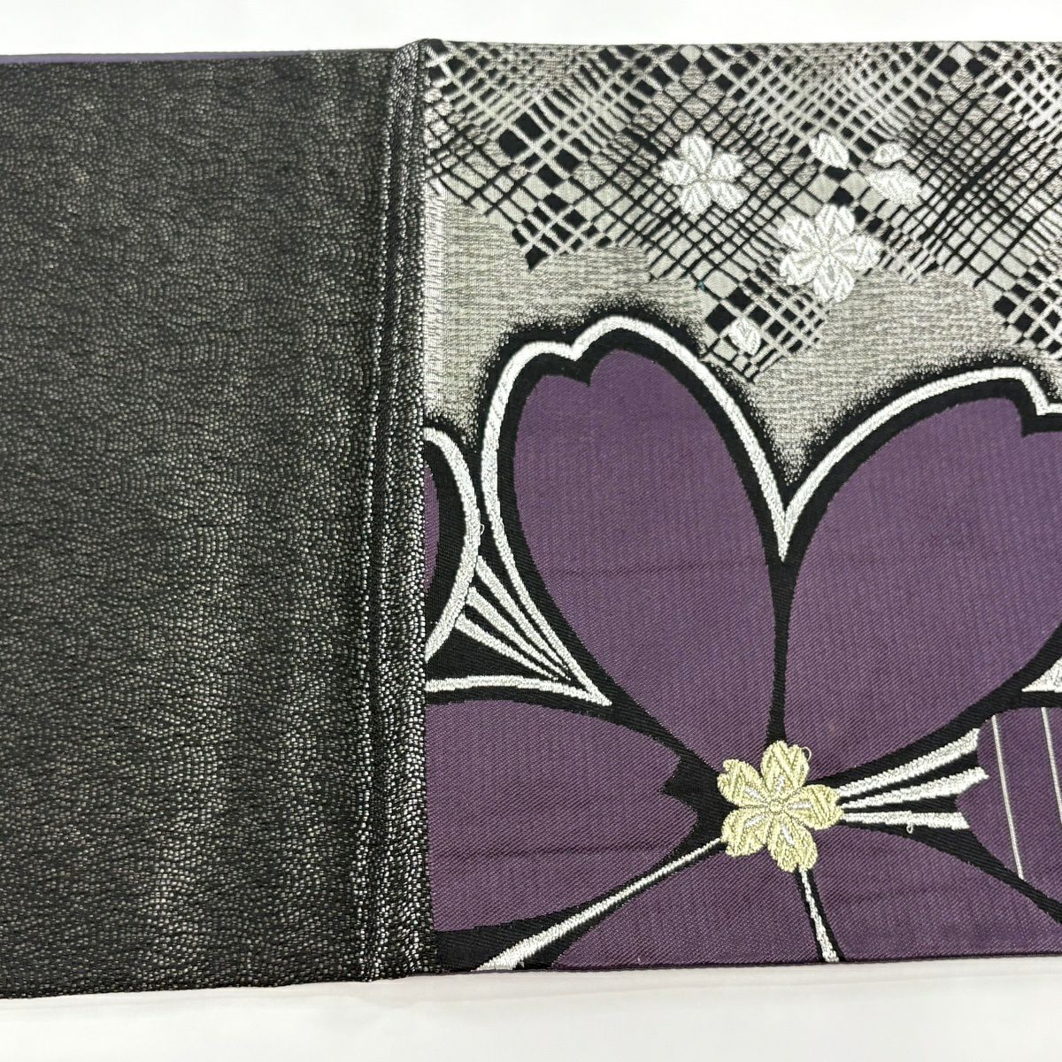 【美品】 袋帶 優品級 振袖禮服禮服用 櫻花 金銀彩 金金箔 深紫 六通 純蠶絲