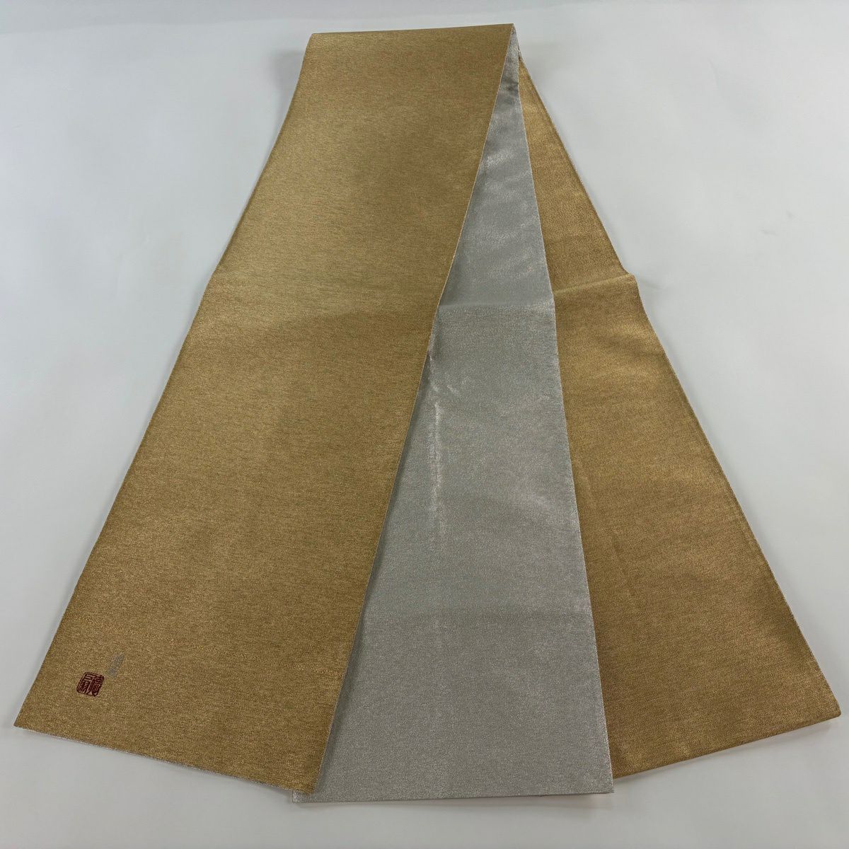 【美品】 袋帶 秀品級 藤林德扇子 落款あり 金絲 金色 全通 純蠶絲