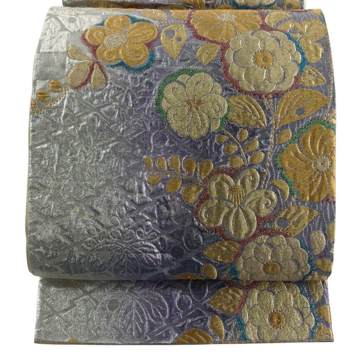 【美品】 袋帶 秀品級 辻花染 椿 金絲 金金箔 淺紫 六通 純蠶絲