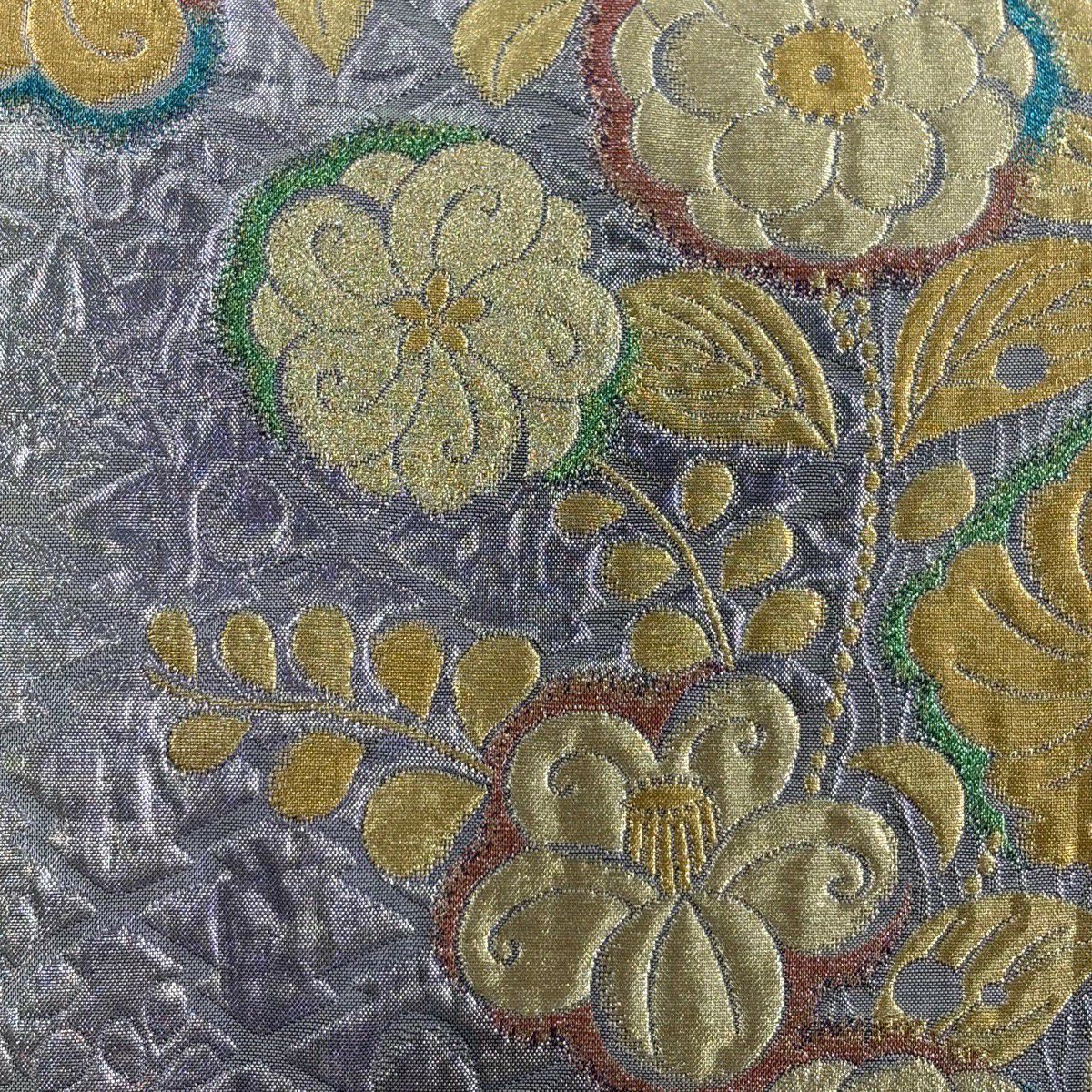 【美品】 袋帶 秀品級 辻花染 椿 金絲 金金箔 淺紫 六通 純蠶絲