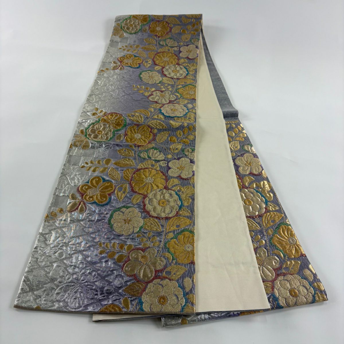 【美品】 袋帶 秀品級 辻花染 椿 金絲 金金箔 淺紫 六通 純蠶絲