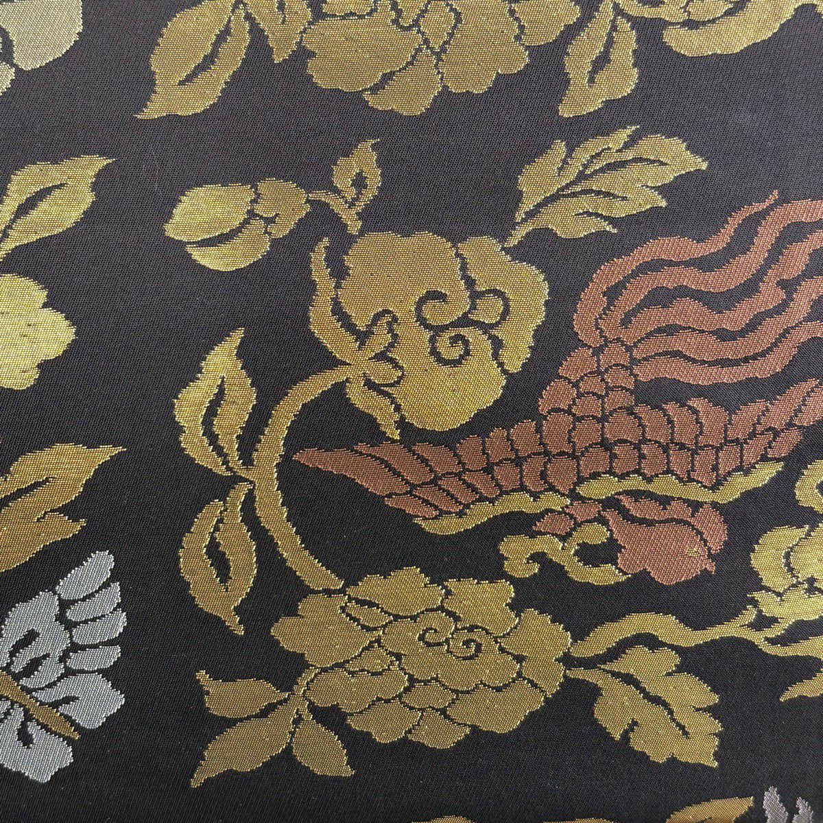 【美品】 袋帶 秀品級 花唐草紋 鳥 金金箔 深紫 全通 純蠶絲