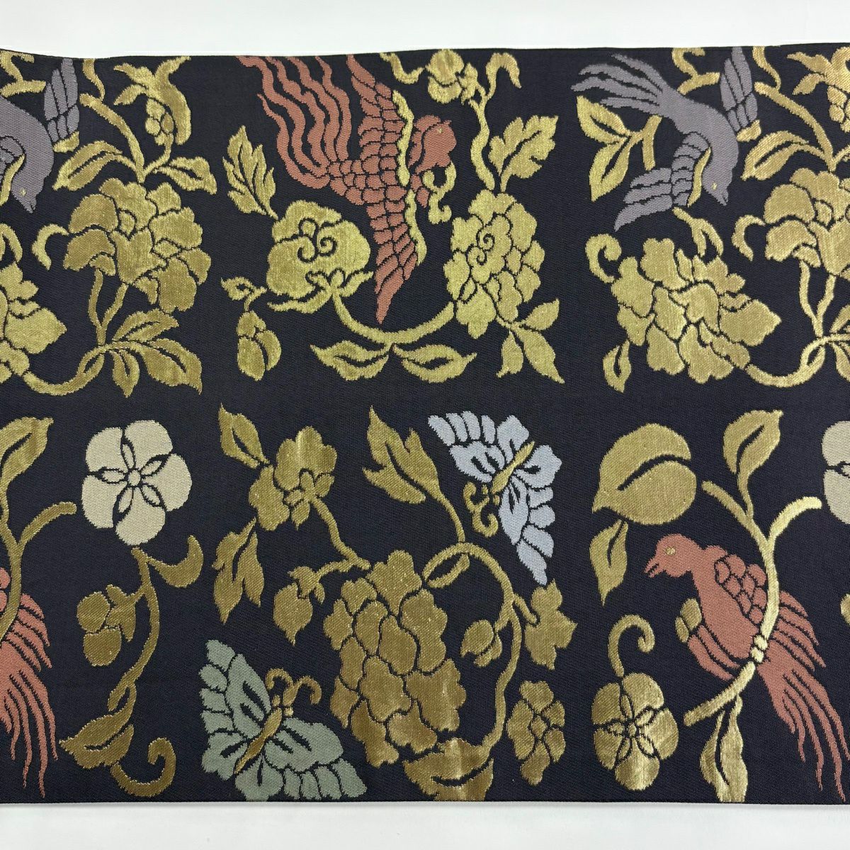 【美品】 袋帶 秀品級 花唐草紋 鳥 金金箔 深紫 全通 純蠶絲