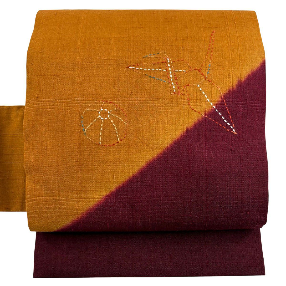 【美品】名古屋帶 秀品級 折仙鶴 紙風船 刺繡 橙色 純蠶絲