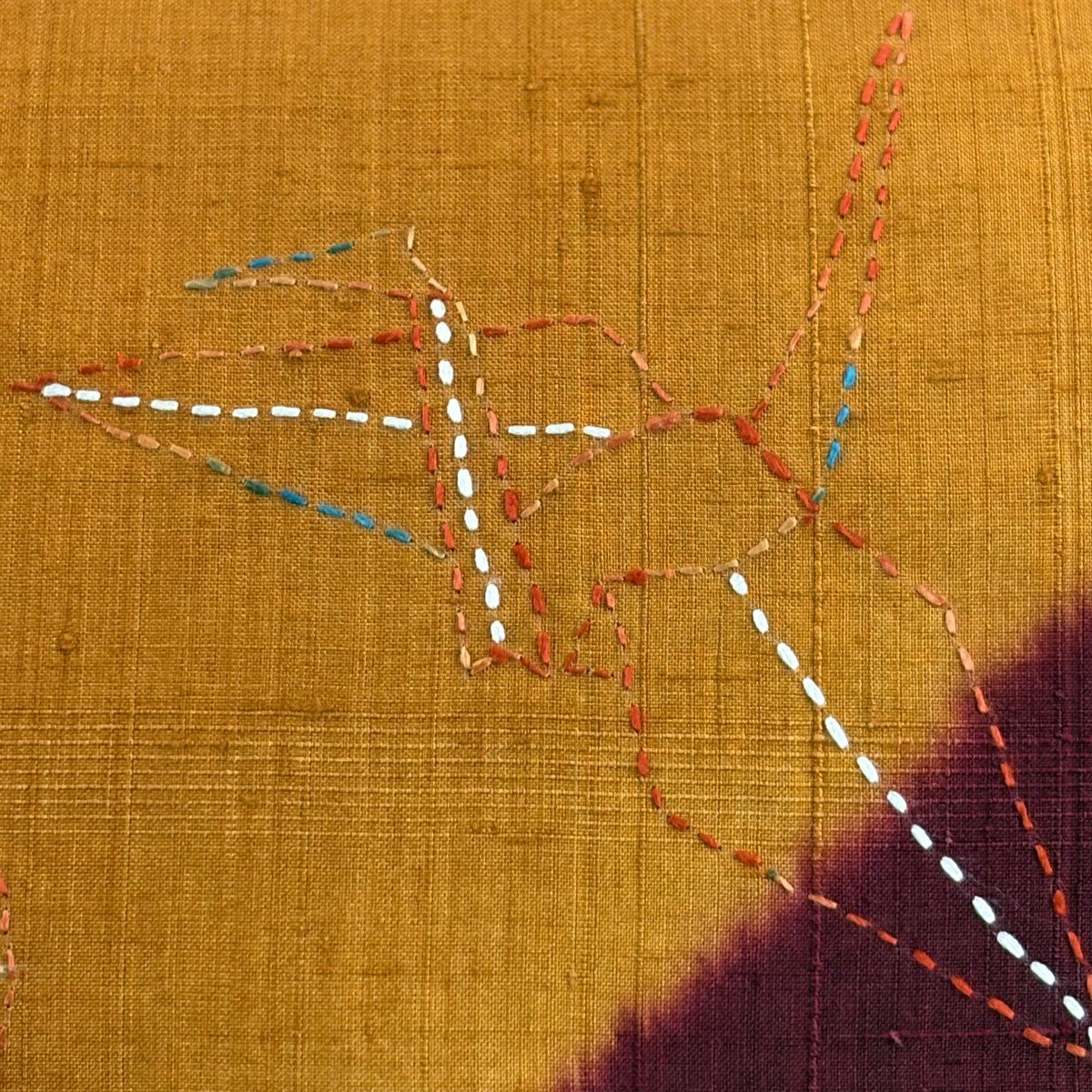 【美品】名古屋帶 秀品級 折仙鶴 紙風船 刺繡 橙色 純蠶絲