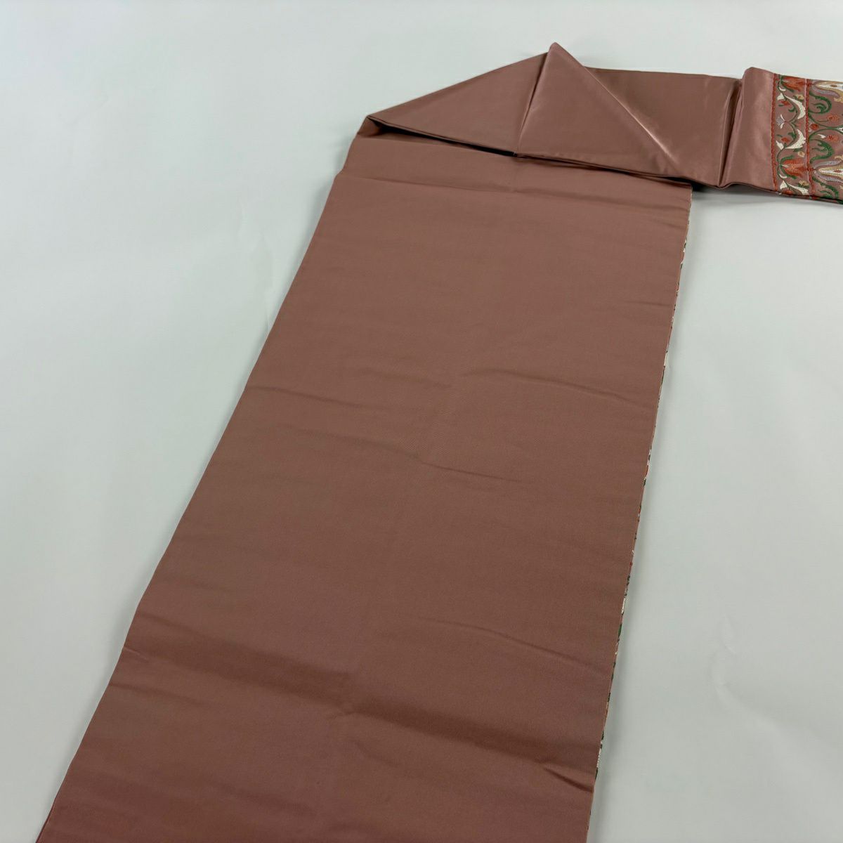 【美品】 名古屋帶 秀品級 草花紋紋 幾何學 粉米色 純蠶絲