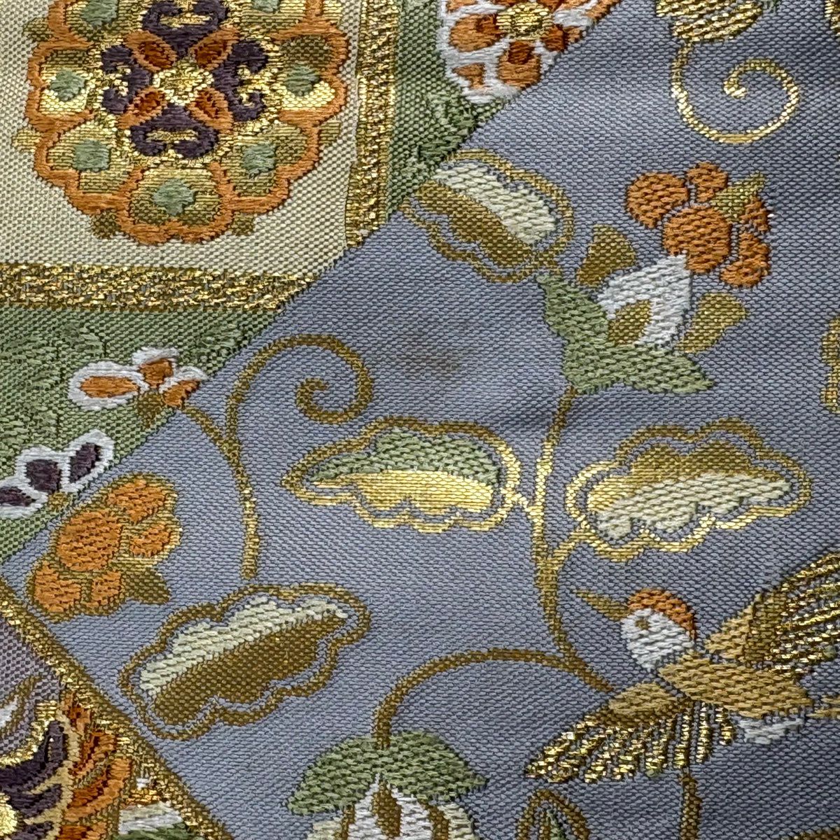 袋帶 秀品級 正倉院有職華紋 唐織 金金箔 橙色 六通 純蠶絲