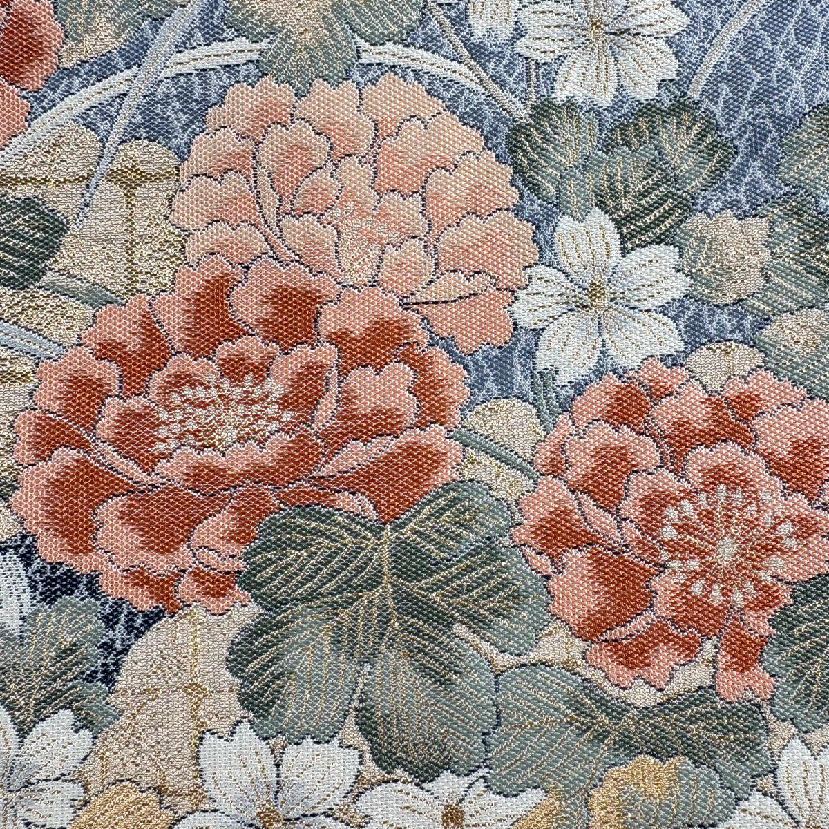【美品】 袋帶 秀品級 花鳥 雲文 金金箔 金絲 金色 大鼓圖案 純蠶絲