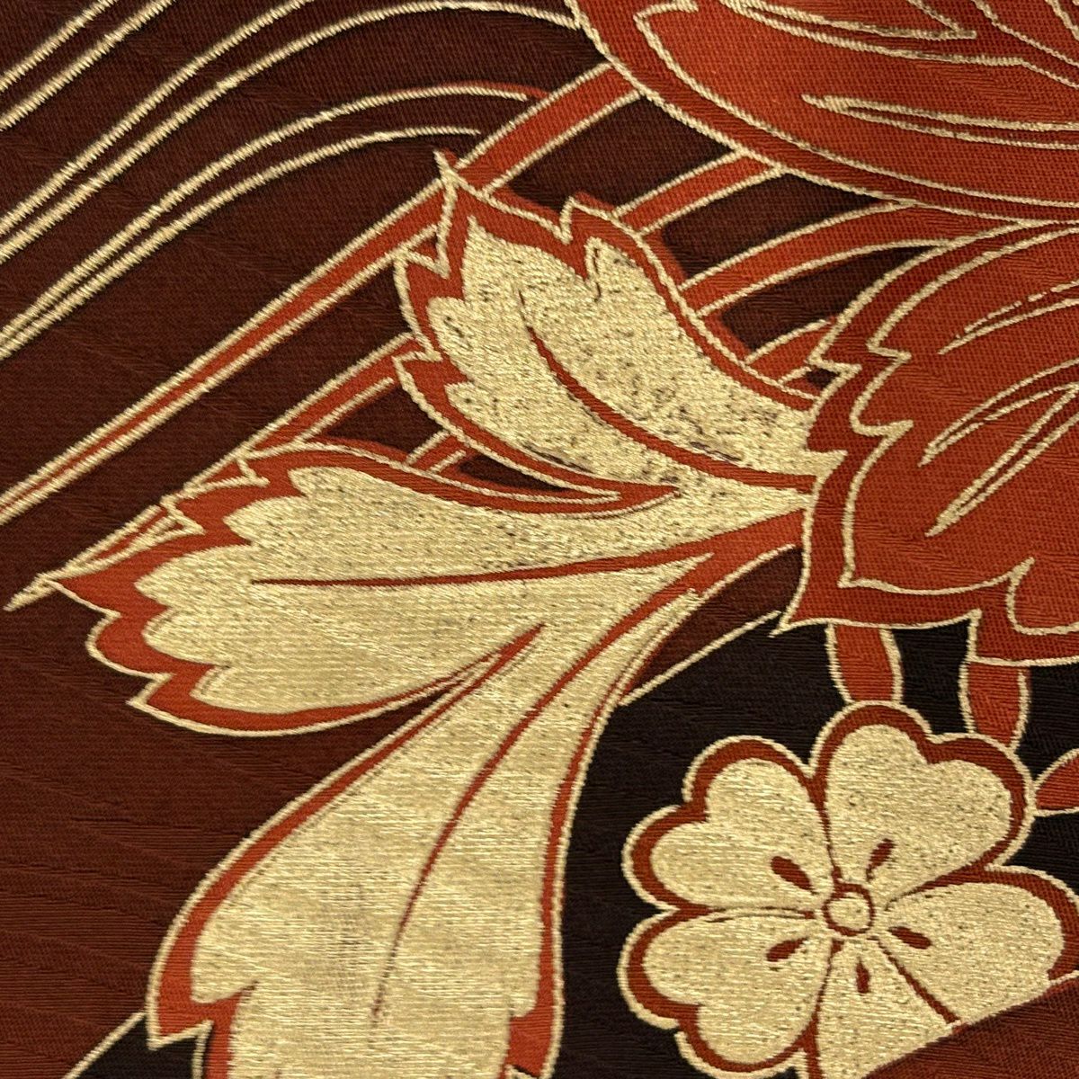 振袖禮服 身長158cm 袖長64.5cm M 雙層 菊花 波 金絲 金銀彩 紅茶 純蠶絲 秀品級
