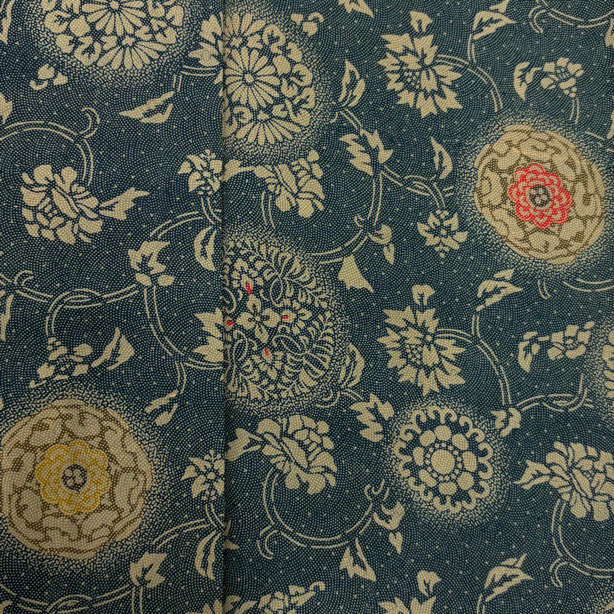 小紋 身長151.5cm 袖長62.5cm S 雙層 花唐草紋 鮫 漸層 深綠 純蠶絲 優品級