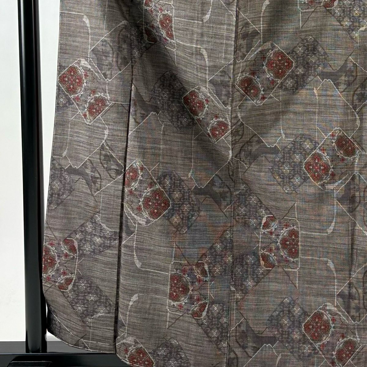 【美品】 紬織 身長161.5cm 袖長64cm M 雙層 華紋 色紙 焦茶 純蠶絲 秀品級