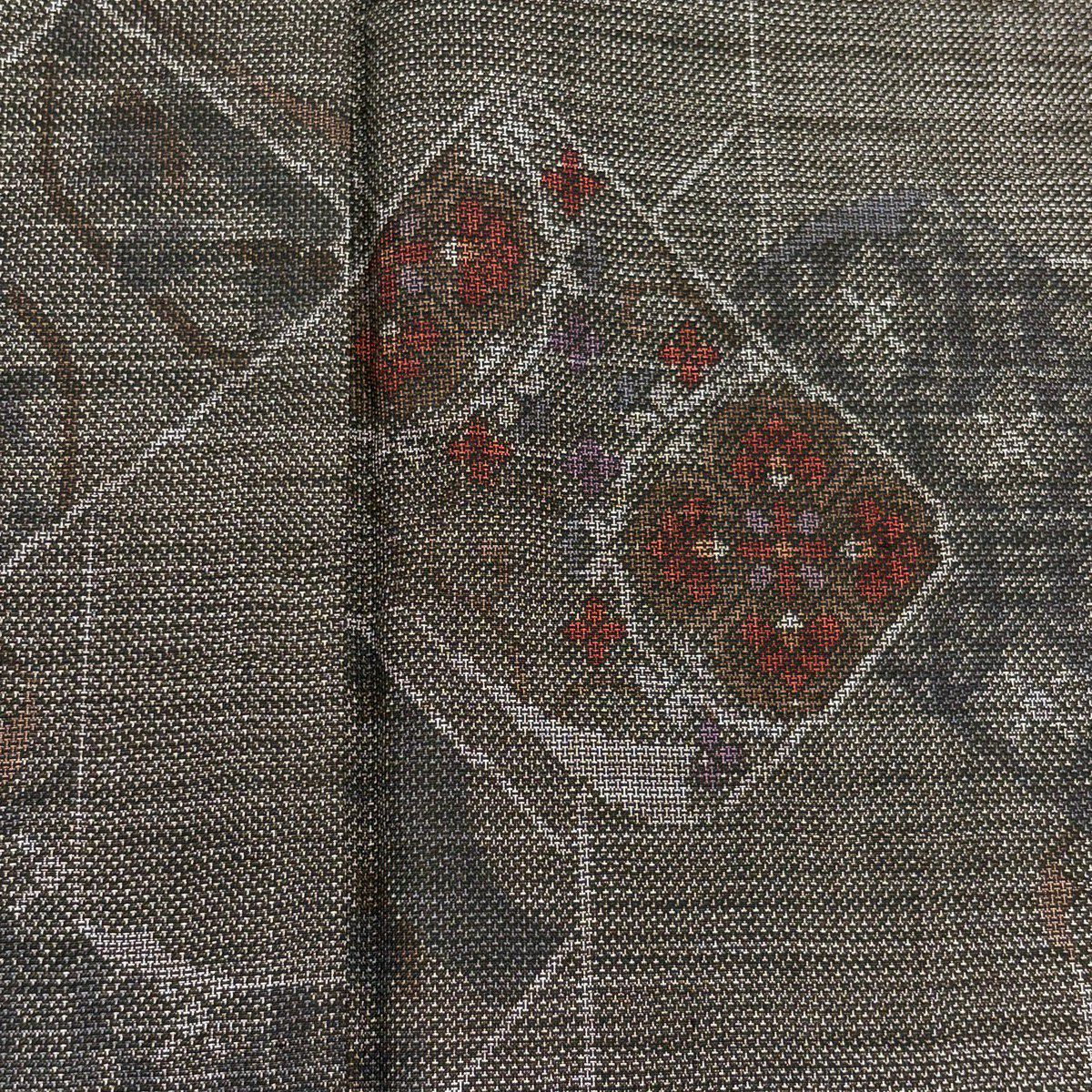 【美品】 紬織 身長161.5cm 袖長64cm M 雙層 華紋 色紙 焦茶 純蠶絲 秀品級