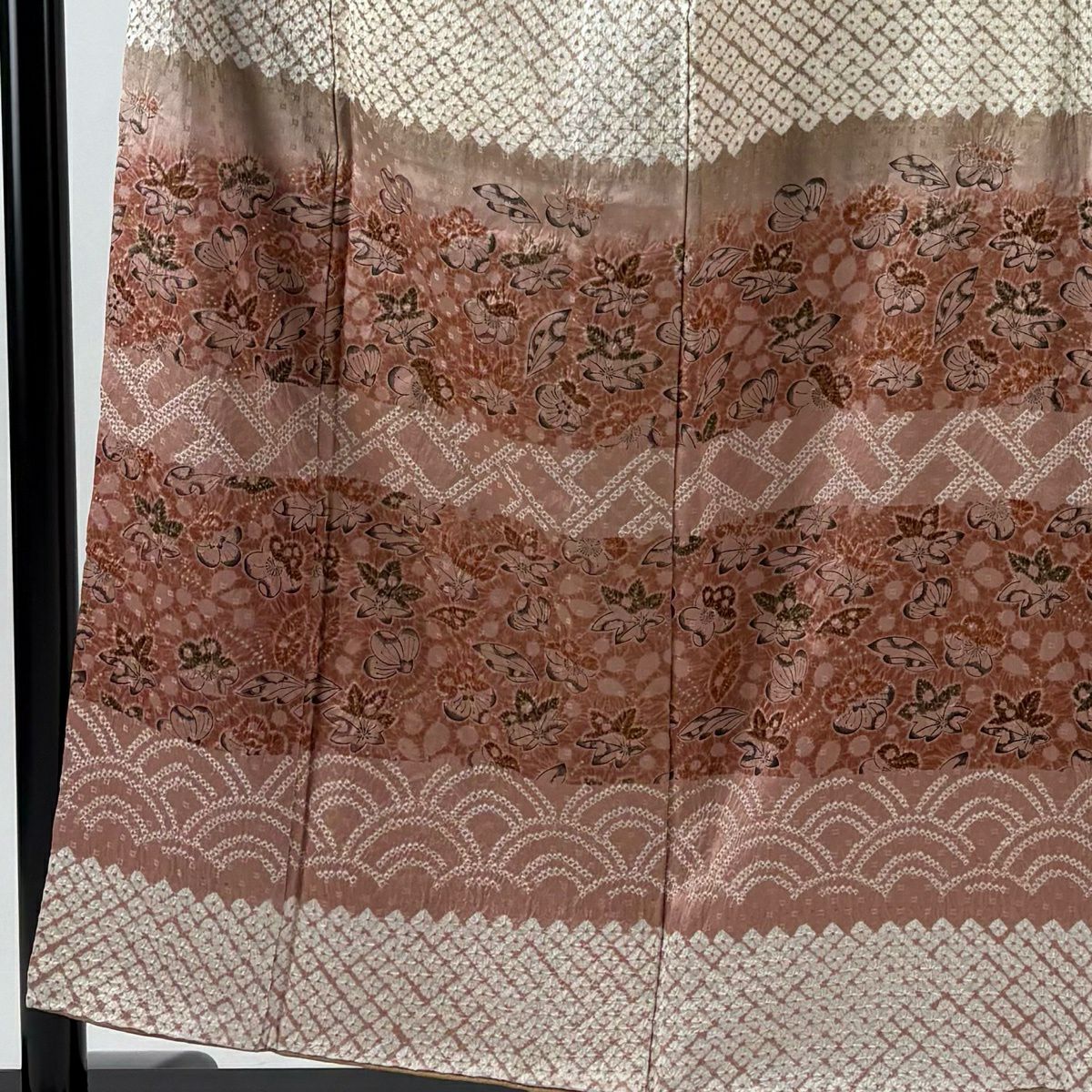 訪問服 身長155.5cm 袖長63cm S 雙層 辻花染 青海波 絞染 染分 薄茶 純蠶絲 秀品級