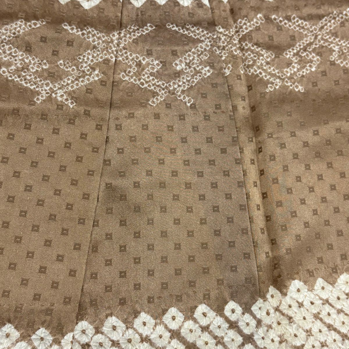訪問服 身長155.5cm 袖長63cm S 雙層 辻花染 青海波 絞染 染分 薄茶 純蠶絲 秀品級