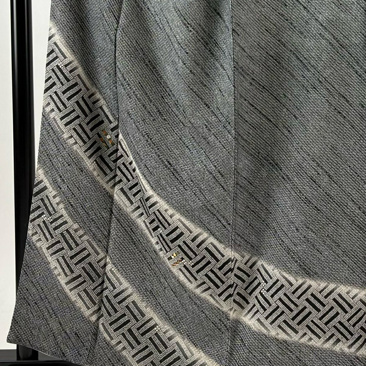付下 身長159cm 袖長64.5cm M 雙層 草花紋紋 疋田紋 刺繡 絞染 黑灰 純蠶絲 優品級