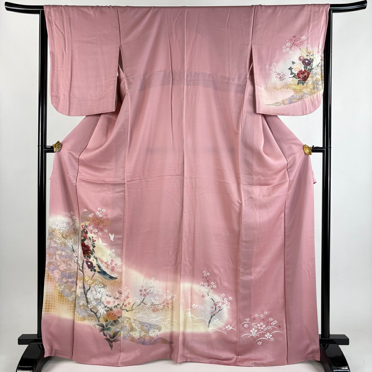 付下 身長168.5cm 袖長65.5cm M 雙層 短冊 牡丹 金銀彩 漸層 粉色 純蠶絲 優品級