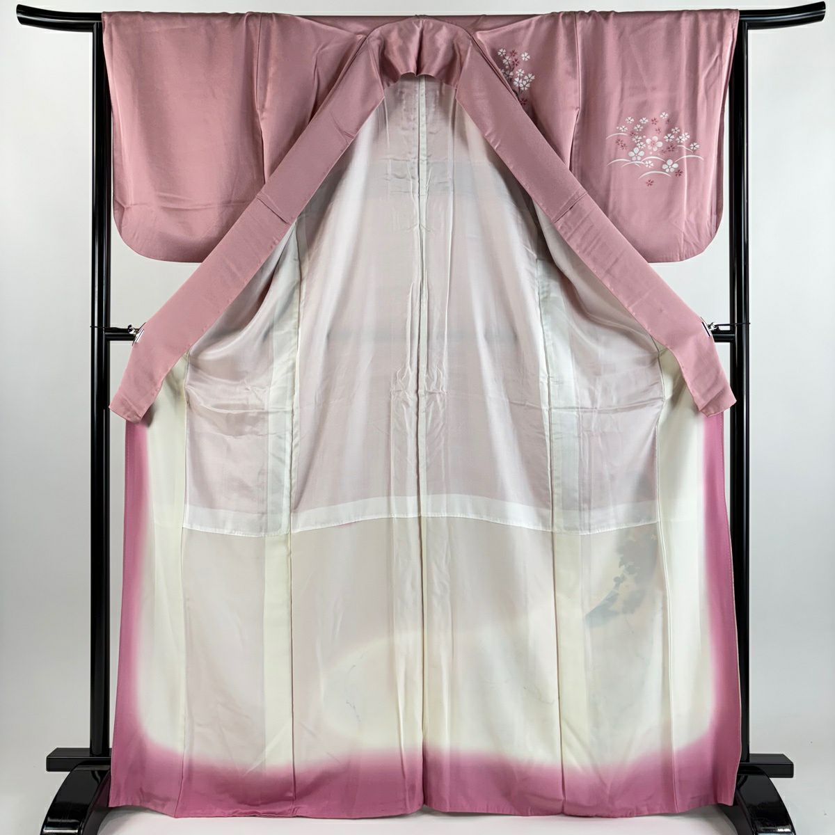 付下 身長168.5cm 袖長65.5cm M 雙層 短冊 牡丹 金銀彩 漸層 粉色 純蠶絲 優品級