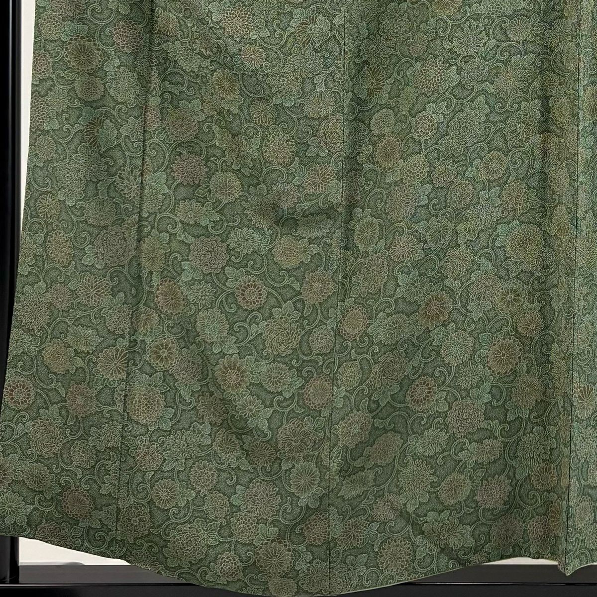 【美品】 江戶小紋 身長156.5cm 袖長63cm S 雙層 今坂國雄 落款 菊花花百趣 深綠 純蠶絲 秀品級