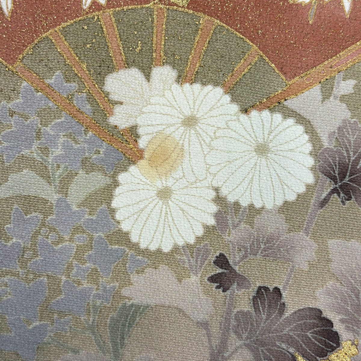 色留袖禮服 身長158cm 袖長65.5cm M 雙層 扇子 仙鶴 金銀彩 金彩裝飾 淺粉色 純蠶絲 優品級 一個紋