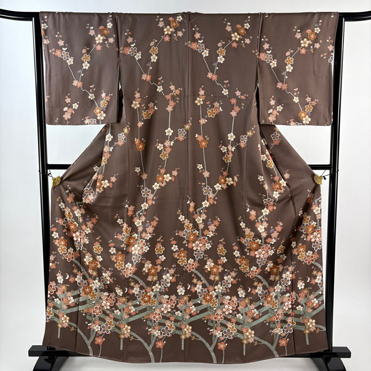 訪問服 身長161.5cm 袖長68cm L 雙層 枝梅花 竹子 金銀彩 灰茶 純蠶絲 秀品級
