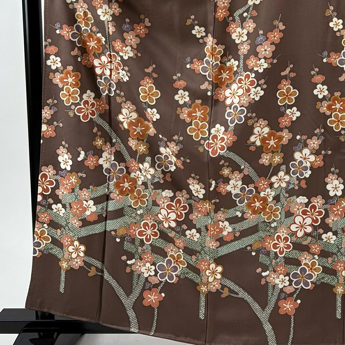 訪問服 身長161.5cm 袖長68cm L 雙層 枝梅花 竹子 金銀彩 灰茶 純蠶絲 秀品級