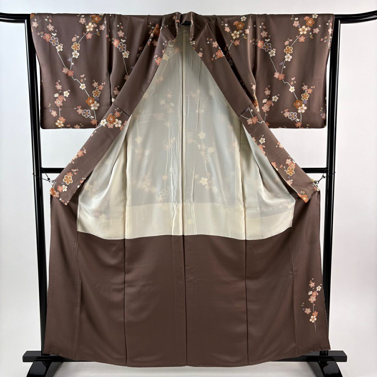 訪問服 身長161.5cm 袖長68cm L 雙層 枝梅花 竹子 金銀彩 灰茶 純蠶絲 秀品級