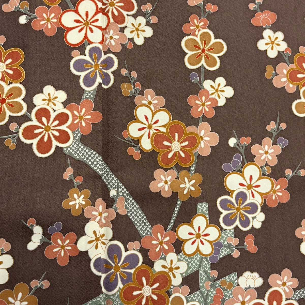 訪問服 身長161.5cm 袖長68cm L 雙層 枝梅花 竹子 金銀彩 灰茶 純蠶絲 秀品級