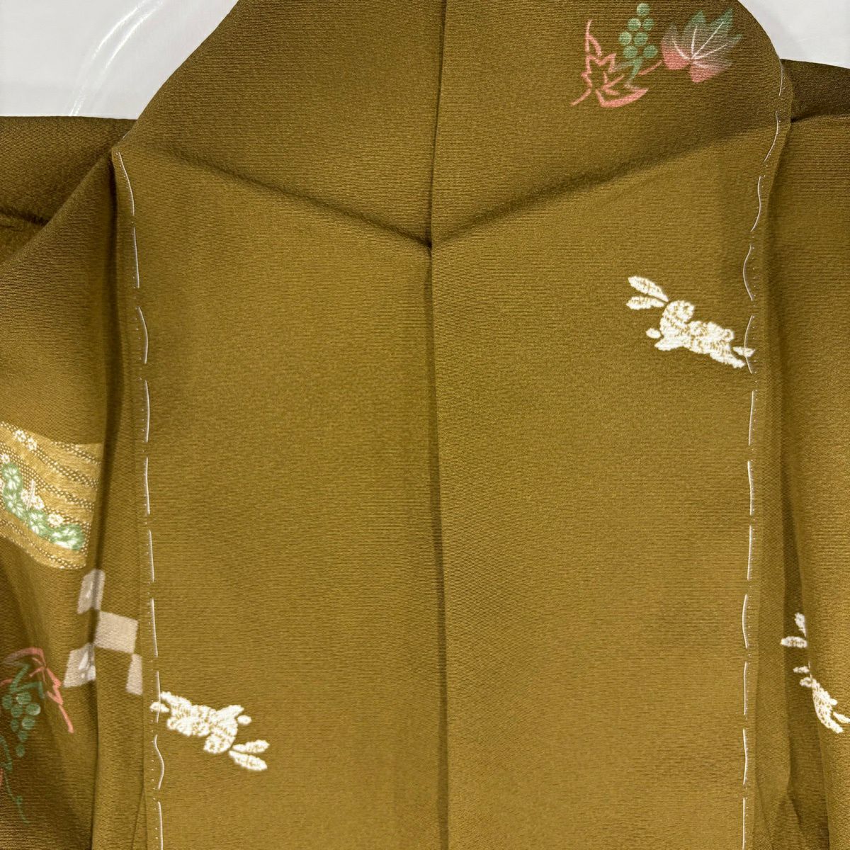 小紋 身長155.5cm 袖長62cm S 雙層 兔子 葡萄 山吹茶 純蠶絲 優品級