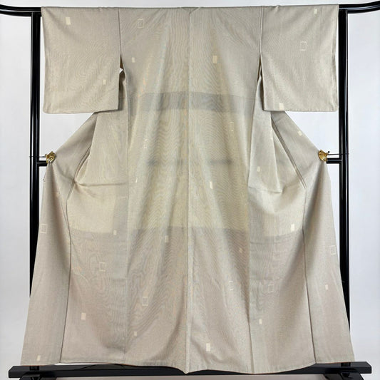 【美品】 紬織 身長158.5cm 袖長63.5cm S 雙層 垂直條紋圖案 幾何圖案 米色 純蠶絲 秀品級