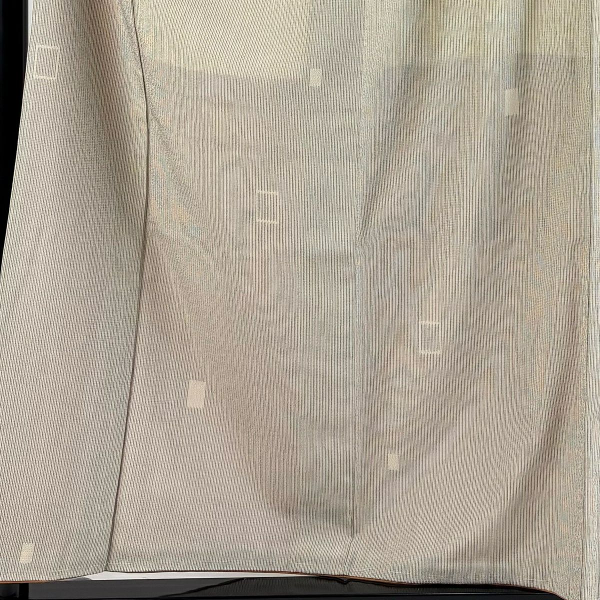 【美品】 紬織 身長158.5cm 袖長63.5cm S 雙層 垂直條紋圖案 幾何圖案 米色 純蠶絲 秀品級