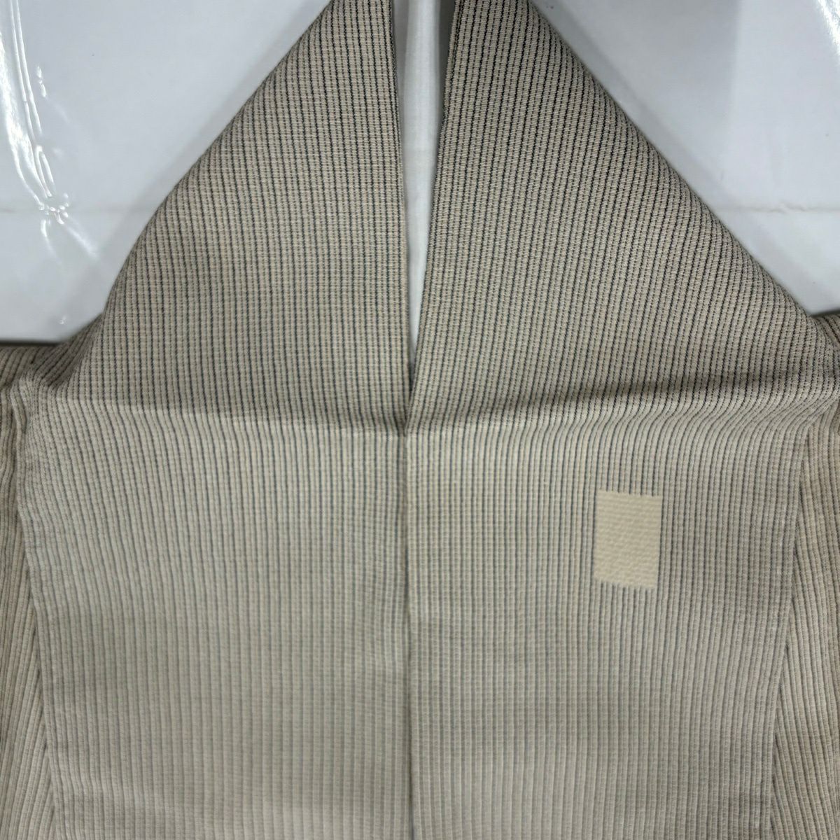 【美品】 紬織 身長158.5cm 袖長63.5cm S 雙層 垂直條紋圖案 幾何圖案 米色 純蠶絲 秀品級