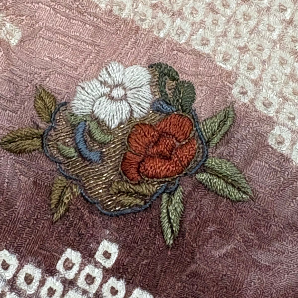 訪問服 身長160cm 袖長65cm M 雙層 草花紋紋 葉柄 刺繡 絞染 淺粉色 純蠶絲 優品級