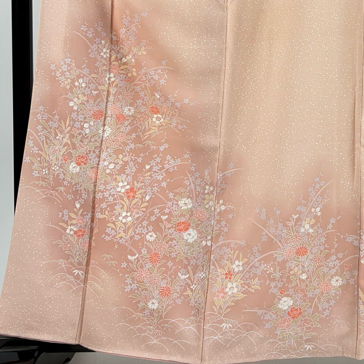 【美品】訪問服 身長162cm 袖長67cm M 雙層 草花紋紋 芝色 漸層 淺粉色 純蠶絲 優品級