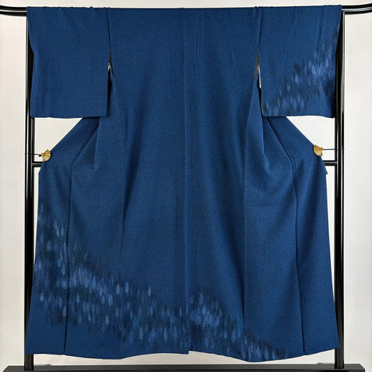 付下 身長151.5cm 袖長66.5cm M 雙層 樹木 深藍 純蠶絲 秀品級