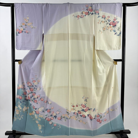 訪問服 身長159cm 袖長63.5cm M 雙層 杉浦伸 落款あり 菊花 辨染 漸層 淡紫 純蠶絲 逸品級
