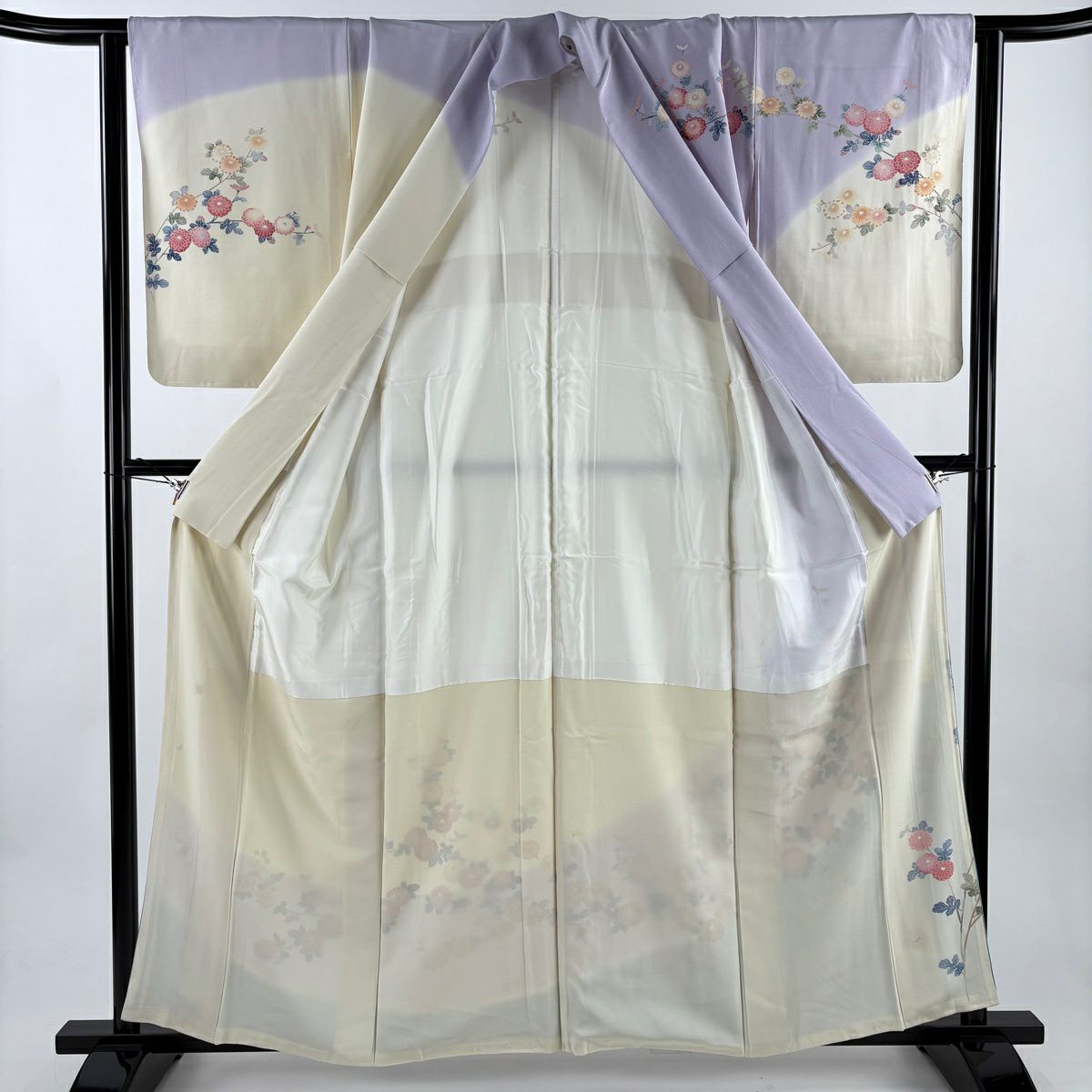 訪問服 身長159cm 袖長63.5cm M 雙層 杉浦伸 落款あり 菊花 辨染 漸層 淡紫 純蠶絲 逸品級