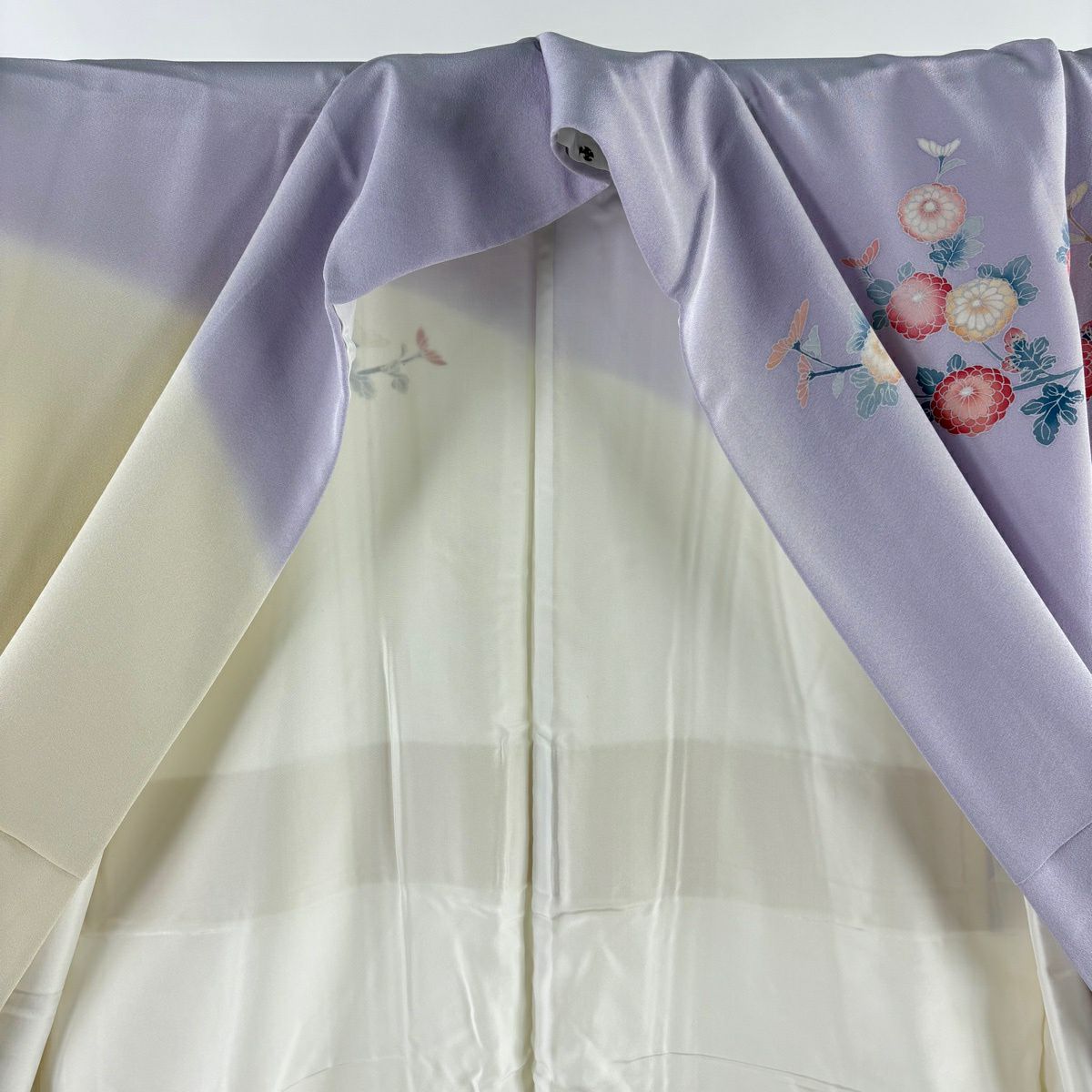 訪問服 身長159cm 袖長63.5cm M 雙層 杉浦伸 落款あり 菊花 辨染 漸層 淡紫 純蠶絲 逸品級