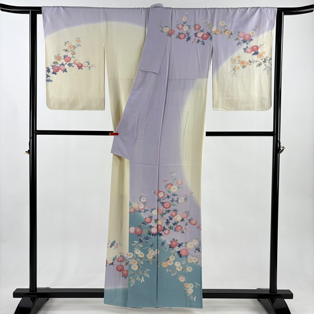 訪問服 身長159cm 袖長63.5cm M 雙層 杉浦伸 落款あり 菊花 辨染 漸層 淡紫 純蠶絲 逸品級