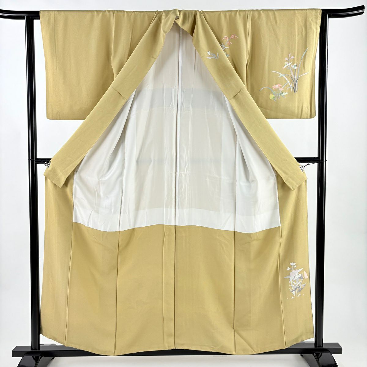 訪問服 身長156cm 袖長62.5cm S 雙層 坂井修 落款あり 草花紋紋 染分 ぼかし 黃土 純蠶絲 逸品級