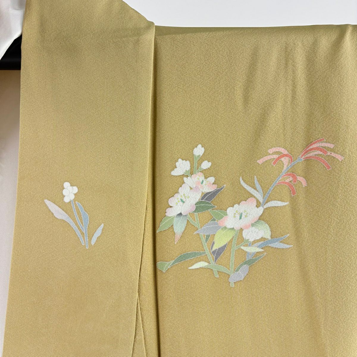 訪問服 身長156cm 袖長62.5cm S 雙層 坂井修 落款あり 草花紋紋 染分 ぼかし 黃土 純蠶絲 逸品級