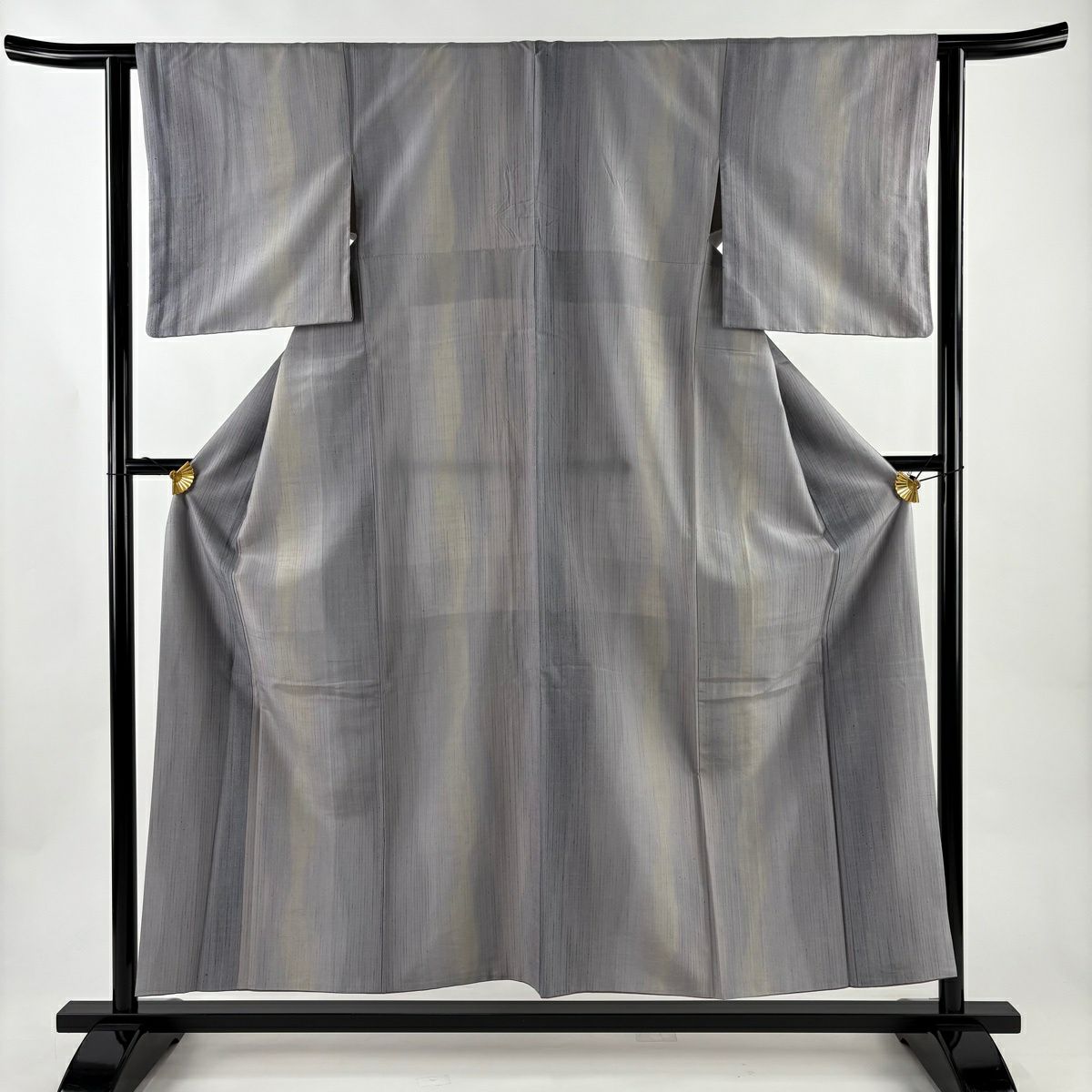 【美品】 紬織 身長155cm 袖長62.5cm S 雙層 紅琉粋 鈴乃屋 縞 縱向漸變 灰紫 純蠶絲 逸品級