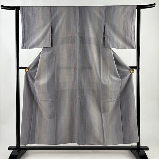 【美品】 紬織 身長155cm 袖長62.5cm S 雙層 紅琉粋 鈴乃屋 縞 縱向漸變 灰紫 純蠶絲 逸品級