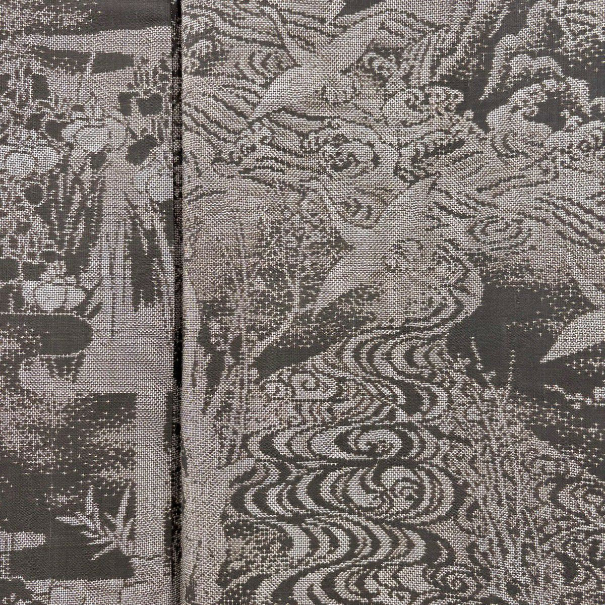 【美品】 大島紬織 身長155cm 袖長62.5cm S 雙層 恵積五郎 琳派 純泥染 證書附 仙鶴 波 焦茶 純蠶絲 逸品級